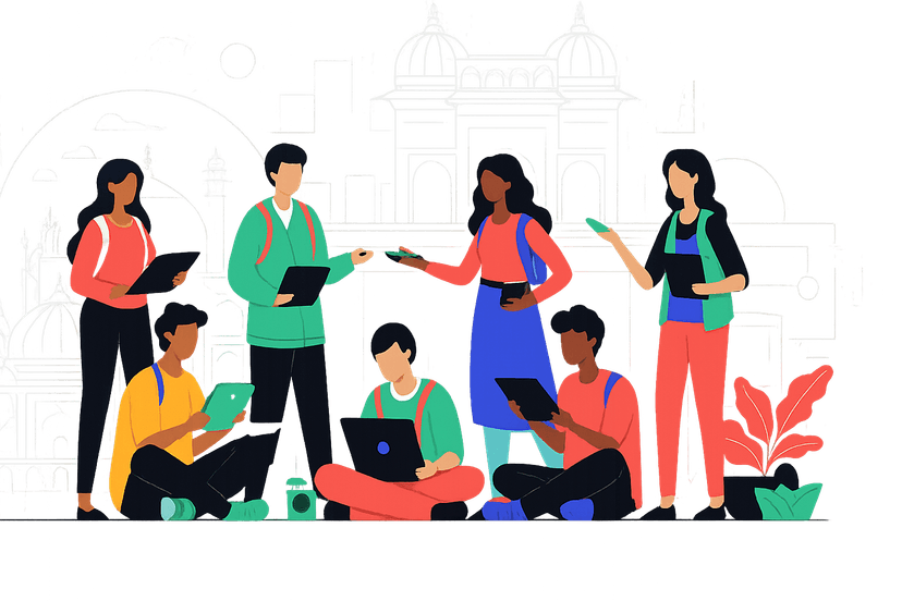 Students collaborating on SarthiQ platform